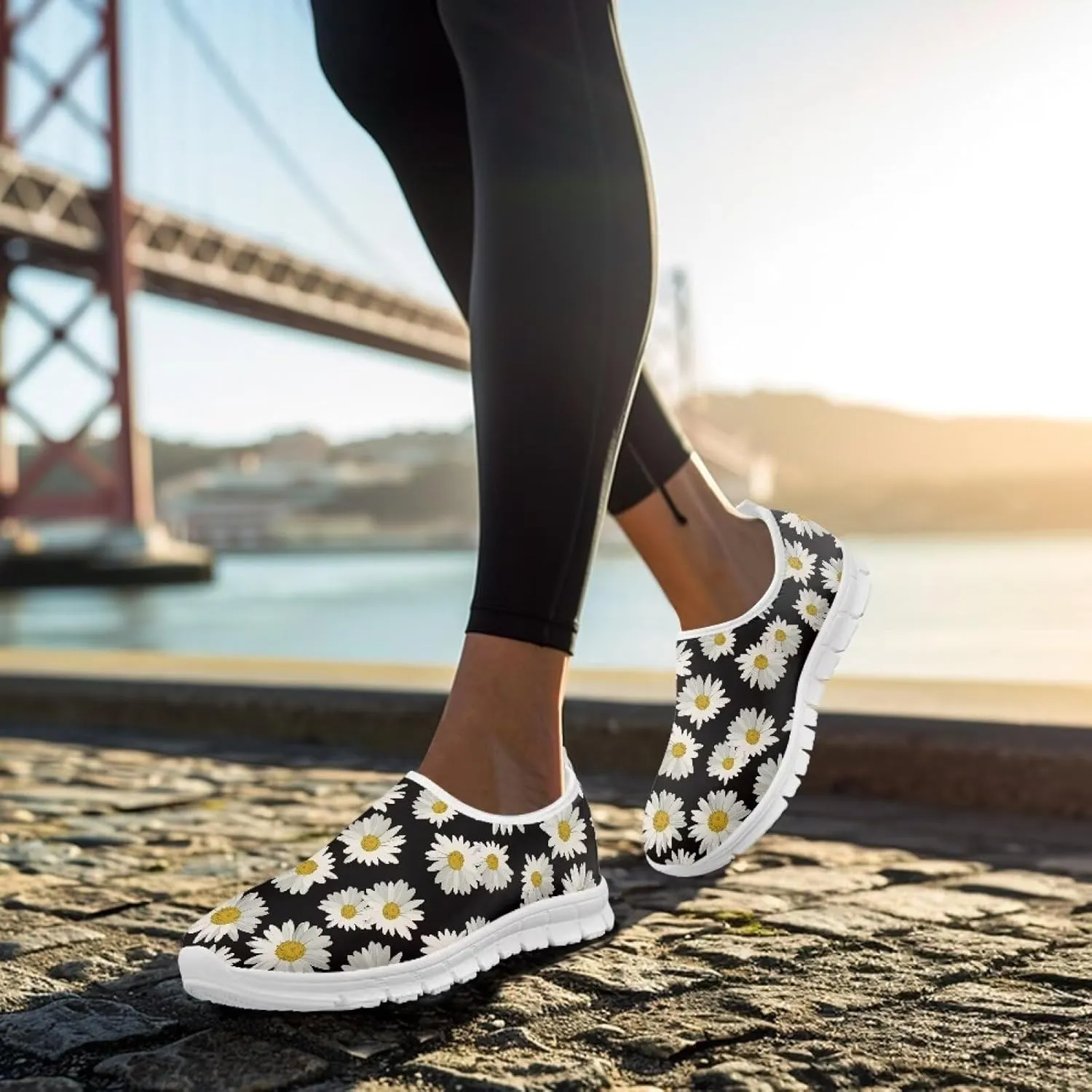 Flower Sneaker for Women Slip On Low Top Casual Breathable Mesh Outdoor Soft Lightweight Walking Sneaker for Women