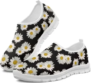Flower Sneaker for Women Slip On Low Top Casual Breathable Mesh Outdoor Soft Lightweight Walking Sneaker for Women