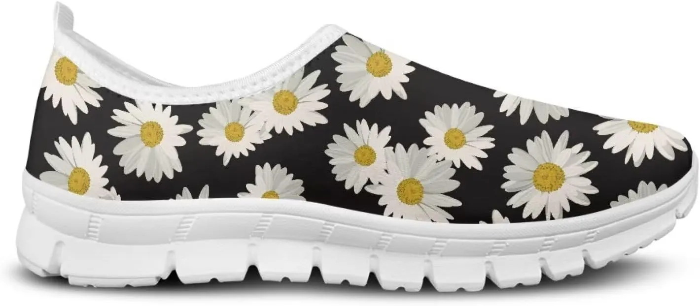 Flower Sneaker for Women Slip On Low Top Casual Breathable Mesh Outdoor Soft Lightweight Walking Sneaker for Women