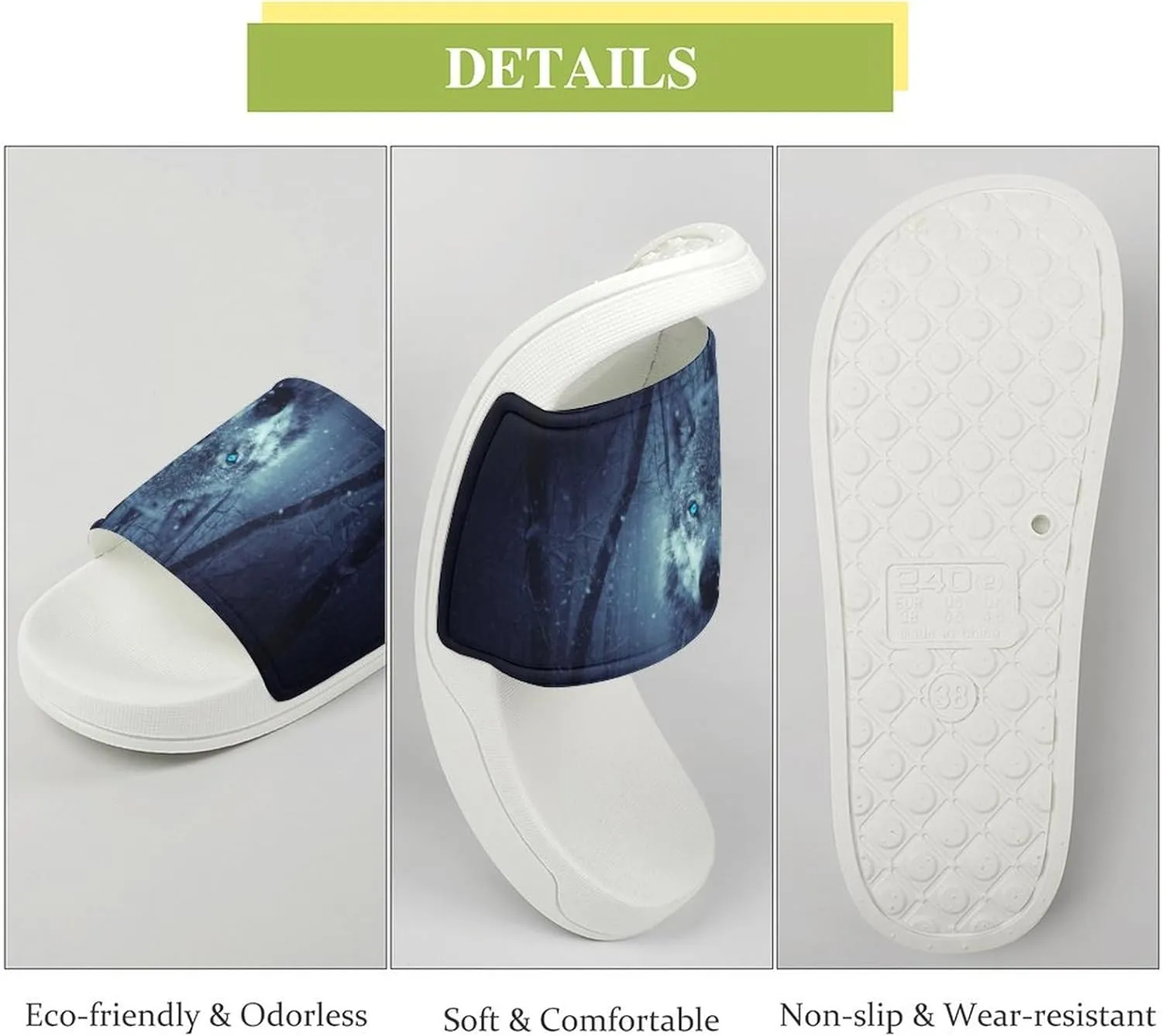Forest Black Snowfall Cold Galaxy Wolf Pattern PVC Home Slippers Non-Slip Shower Sandals Summer Indoor Outdoor Beach for Men And Women