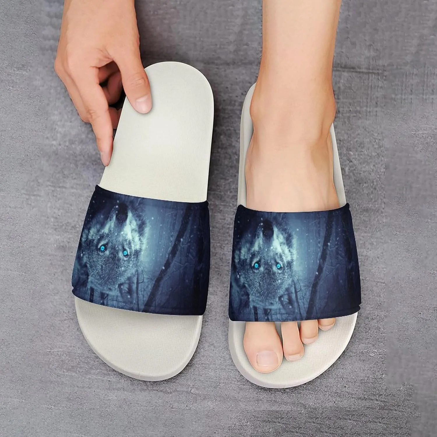 Forest Black Snowfall Cold Galaxy Wolf Pattern PVC Home Slippers Non-Slip Shower Sandals Summer Indoor Outdoor Beach for Men And Women