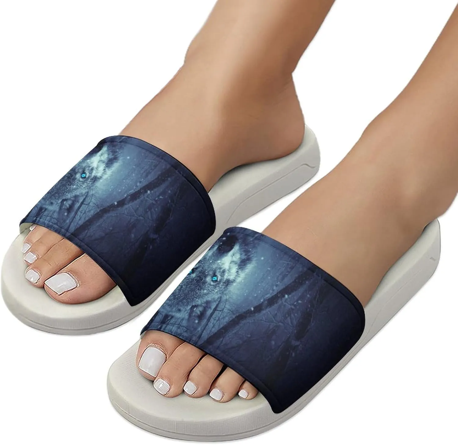 Forest Black Snowfall Cold Galaxy Wolf Pattern PVC Home Slippers Non-Slip Shower Sandals Summer Indoor Outdoor Beach for Men And Women