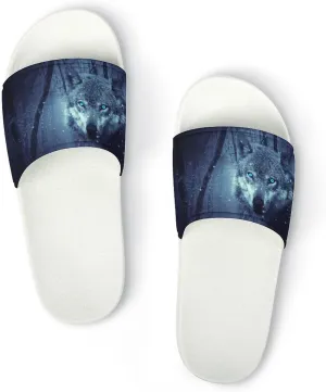 Forest Black Snowfall Cold Galaxy Wolf Pattern PVC Home Slippers Non-Slip Shower Sandals Summer Indoor Outdoor Beach for Men And Women