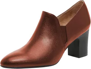 FOWT Women High Chunky Heel Pumps Pointed Toe Side Elastic Band Loafers,Classic Solid Color Slip On Ankle Boots,Office Party Dress Shoes Size 4-16 M US