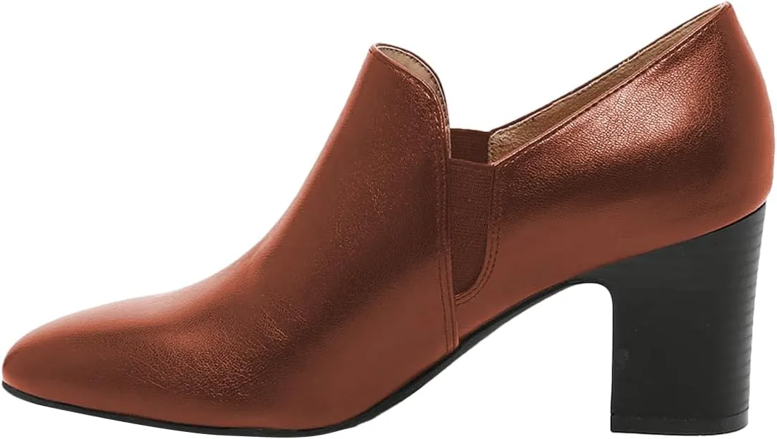 FOWT Women High Chunky Heel Pumps Pointed Toe Side Elastic Band Loafers,Classic Solid Color Slip On Ankle Boots,Office Party Dress Shoes Size 4-16 M US