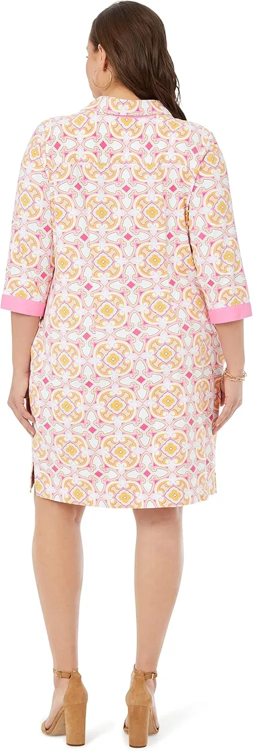 Foxcroft Women's Plus Size Angel 3/4 Sleeve Medallions Dress