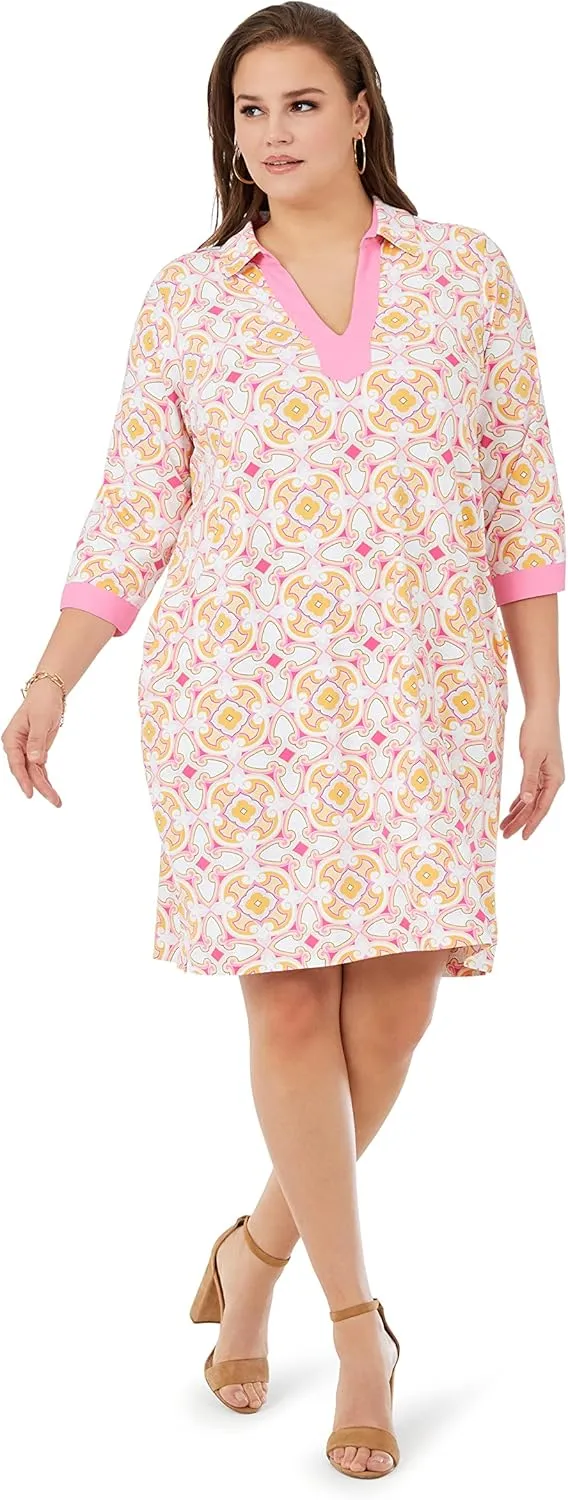 Foxcroft Women's Plus Size Angel 3/4 Sleeve Medallions Dress