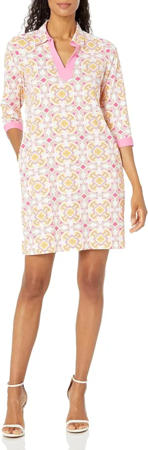 Foxcroft Women's Plus Size Angel 3/4 Sleeve Medallions Dress