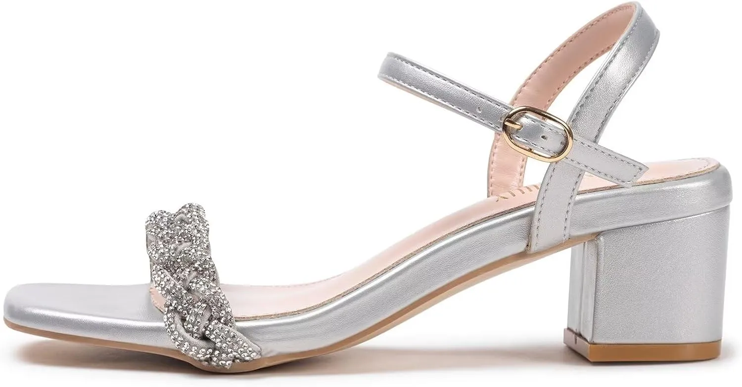 Frank Mully Women's Braided Sandal Heels Ankle Strap Comfortable Blocked Heeled Sandals Square Open Toe Cute Prom Pump Sandals Shoes