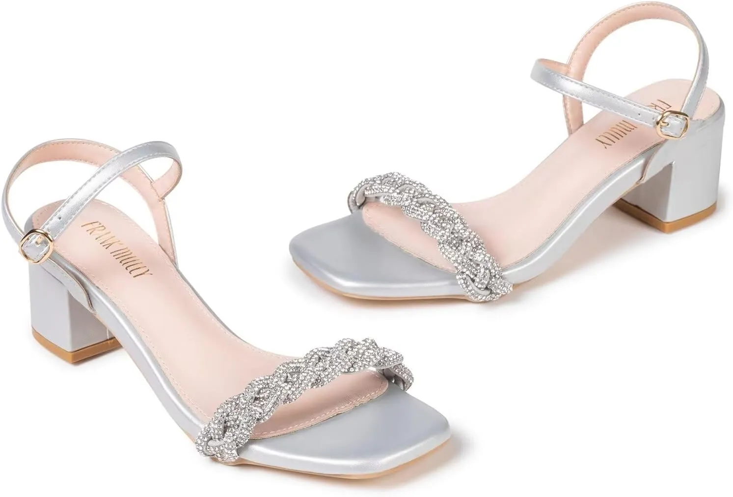 Frank Mully Women's Braided Sandal Heels Ankle Strap Comfortable Blocked Heeled Sandals Square Open Toe Cute Prom Pump Sandals Shoes