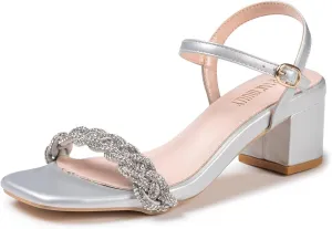 Frank Mully Women's Braided Sandal Heels Ankle Strap Comfortable Blocked Heeled Sandals Square Open Toe Cute Prom Pump Sandals Shoes