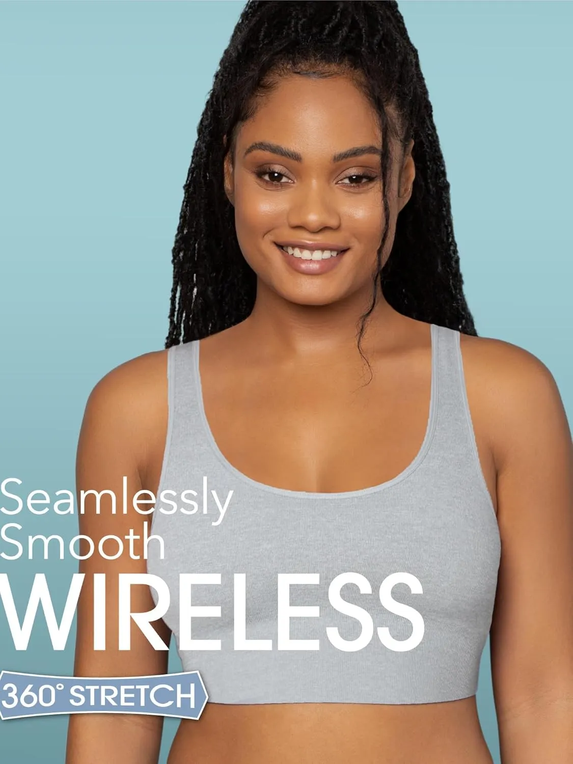 Fruit of the Loom Women's 360 Stretch Longline Sport, Comfortable Wireless Bras, Seamless Full-Coverage for a Natural Shape