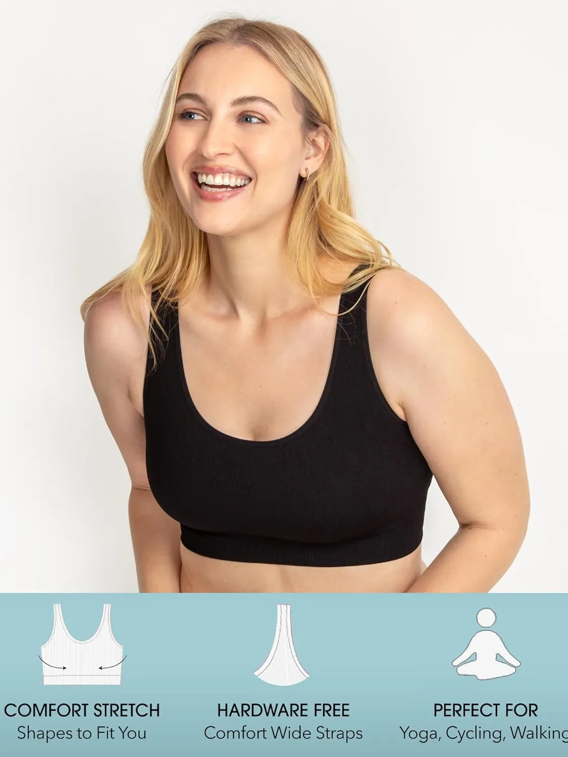 Fruit of the Loom Women's 360 Stretch Longline Sport, Comfortable Wireless Bras, Seamless Full-Coverage for a Natural Shape