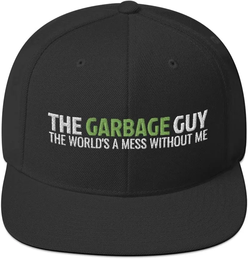 Garbage Guy Garbage Collector Sanitation Flatbrim Flat Brim Snapback Hat Cap Z2 Black