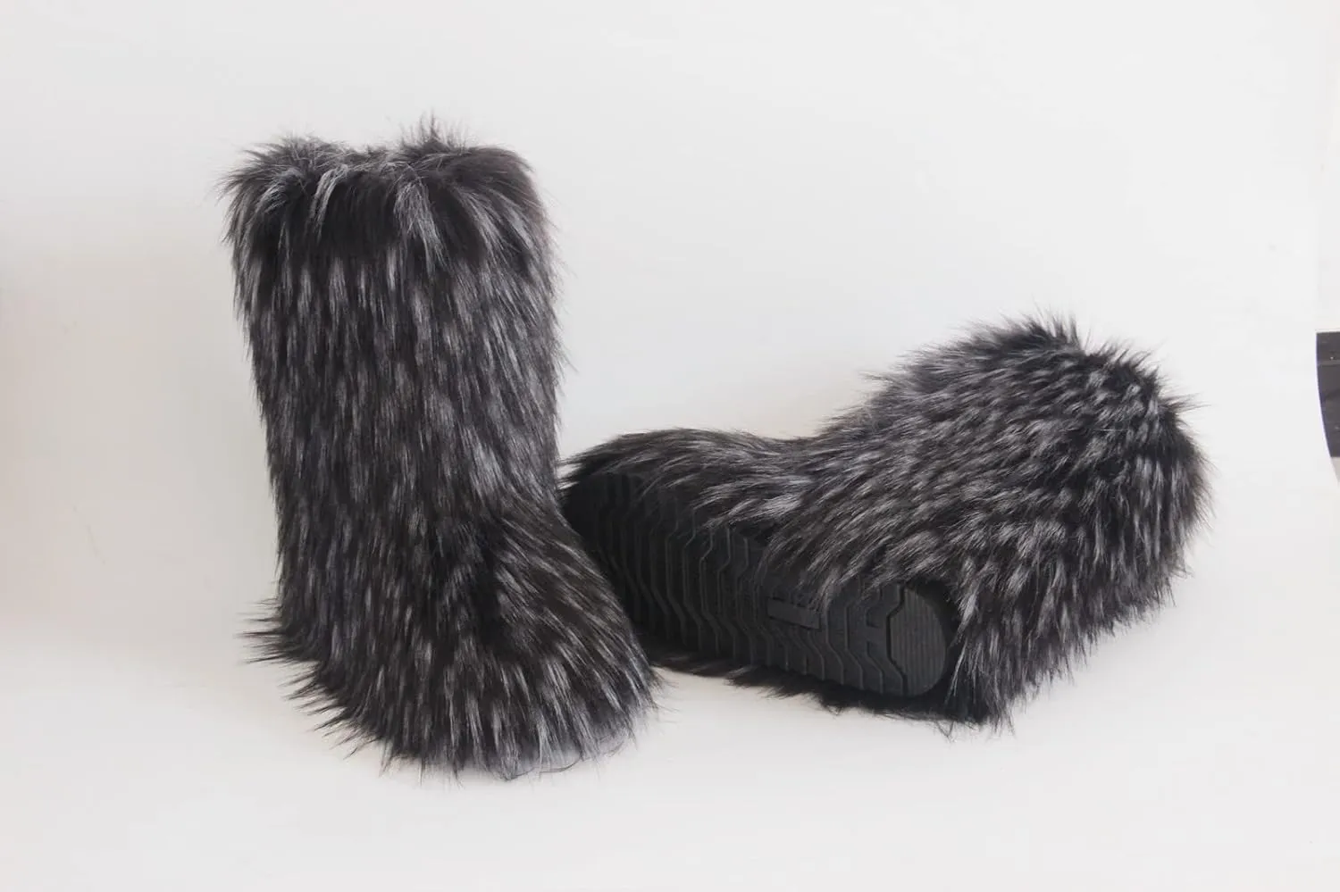 Gegefur Women's Faux fur Boot Furry Fluffy Short Snow Boot Mid-Calf Boots Warm Comfortable Outdoor Flat Shoes