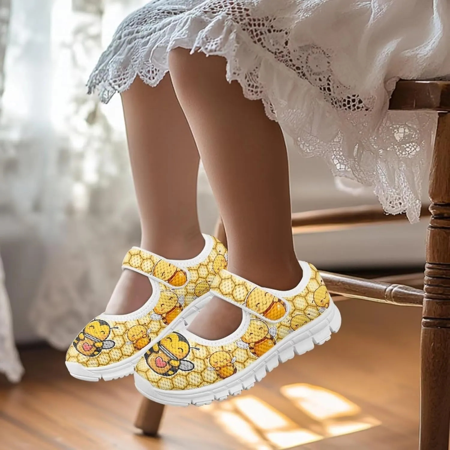 Girls Single Buckle Sneaker,Mary Jane Flats Shoes for Kids,Lightweight Walking Sneaker with White Sole Size 11-15
