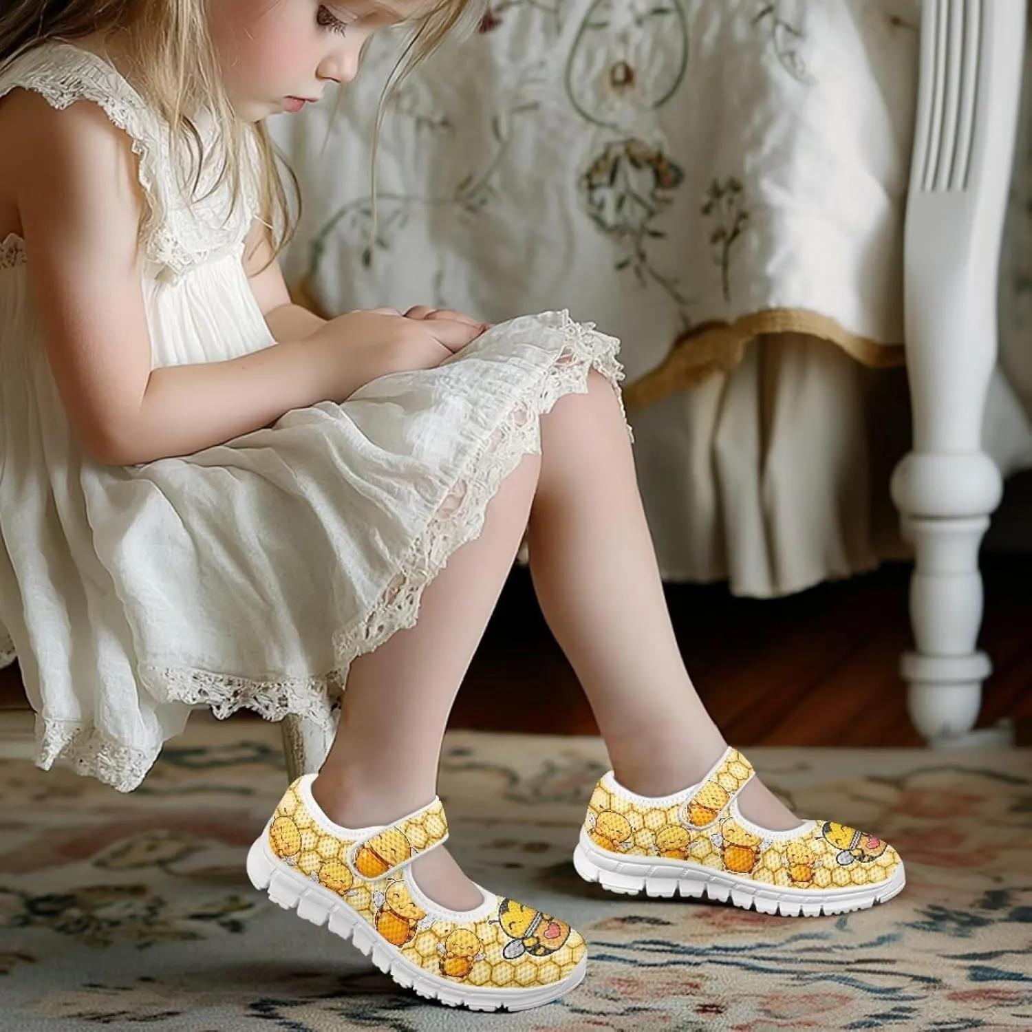 Girls Single Buckle Sneaker,Mary Jane Flats Shoes for Kids,Lightweight Walking Sneaker with White Sole Size 11-15