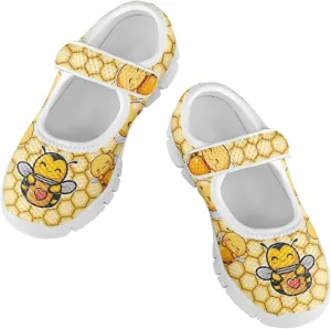 Girls Single Buckle Sneaker,Mary Jane Flats Shoes for Kids,Lightweight Walking Sneaker with White Sole Size 11-15
