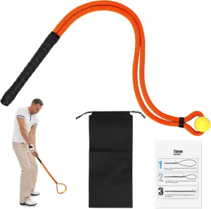 Golf Rope Swing Trainer, Professional Portable Golf Rope Swing Training Aid Accessory with Storage Bag Warm-up Equipment for Golfers Strength Control & Speed Improvement (Orange)