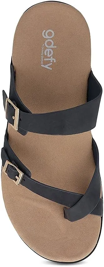 Gravity Defyer Women's GDEFY Yontal Leather Fashion Sandal - VersoShock Proven Performance Orthotic Slides