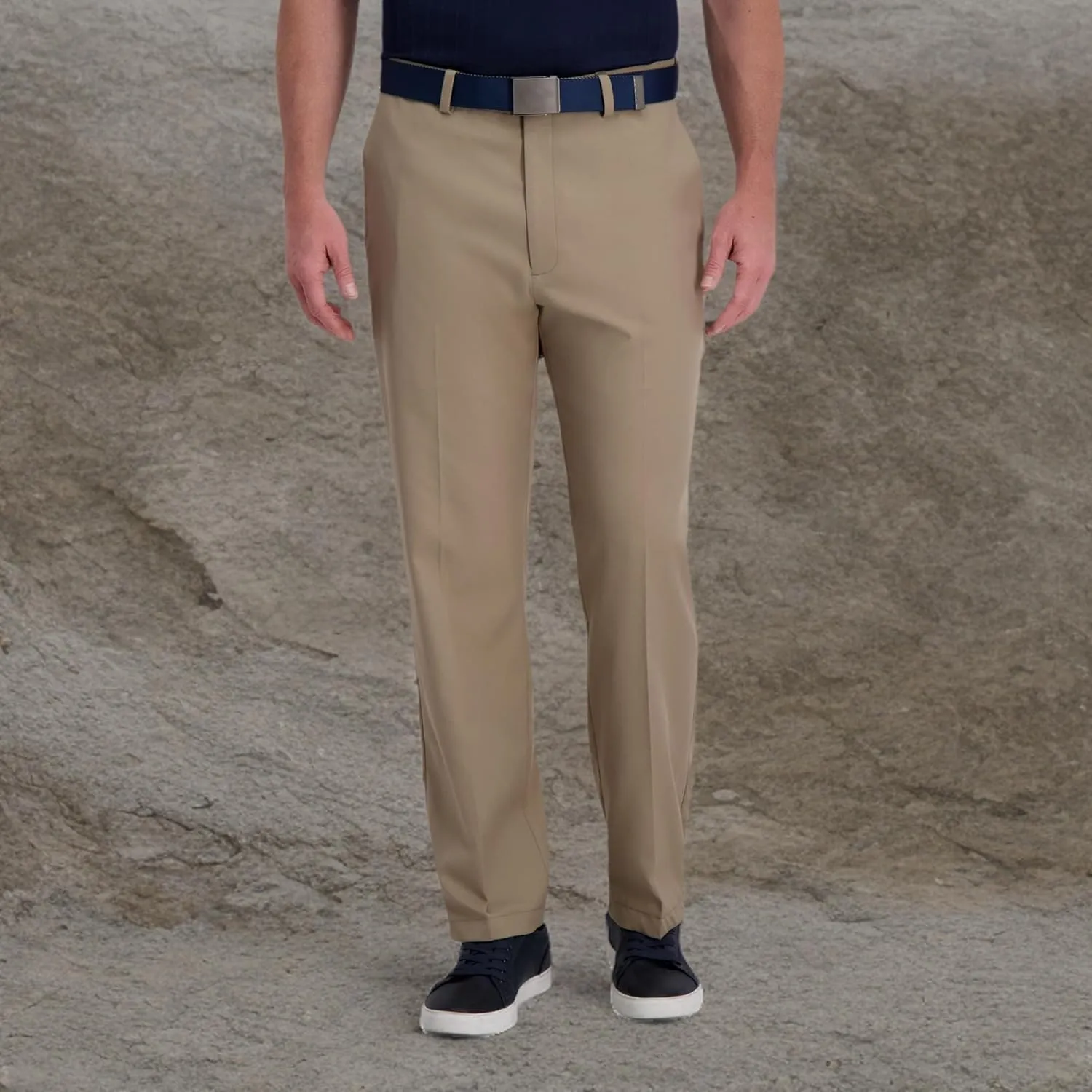 Haggar Men's Cool Right Performance Flex Solid Classic Fit Flat Front Pant