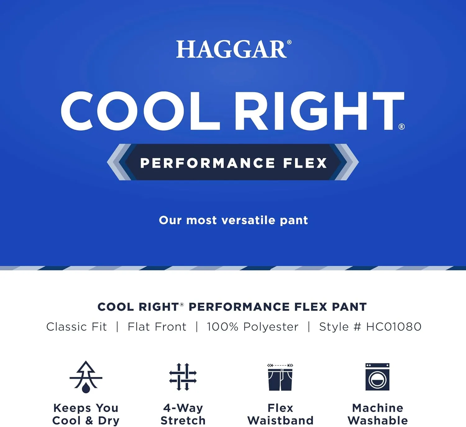 Haggar Men's Cool Right Performance Flex Solid Classic Fit Flat Front Pant