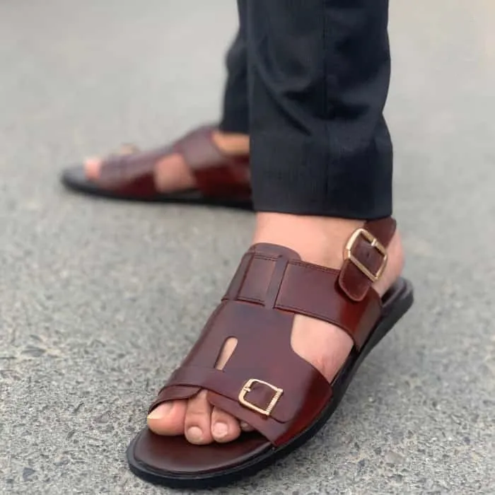 Hedgez Premium Leather Handmade Nicol Sandal Oxblood-SD1020