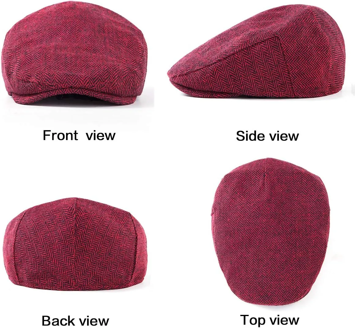 Herringbone Flat Ivy Newsboy Cap for Men Classic Wool Blend Tweed Cabbie Hat
