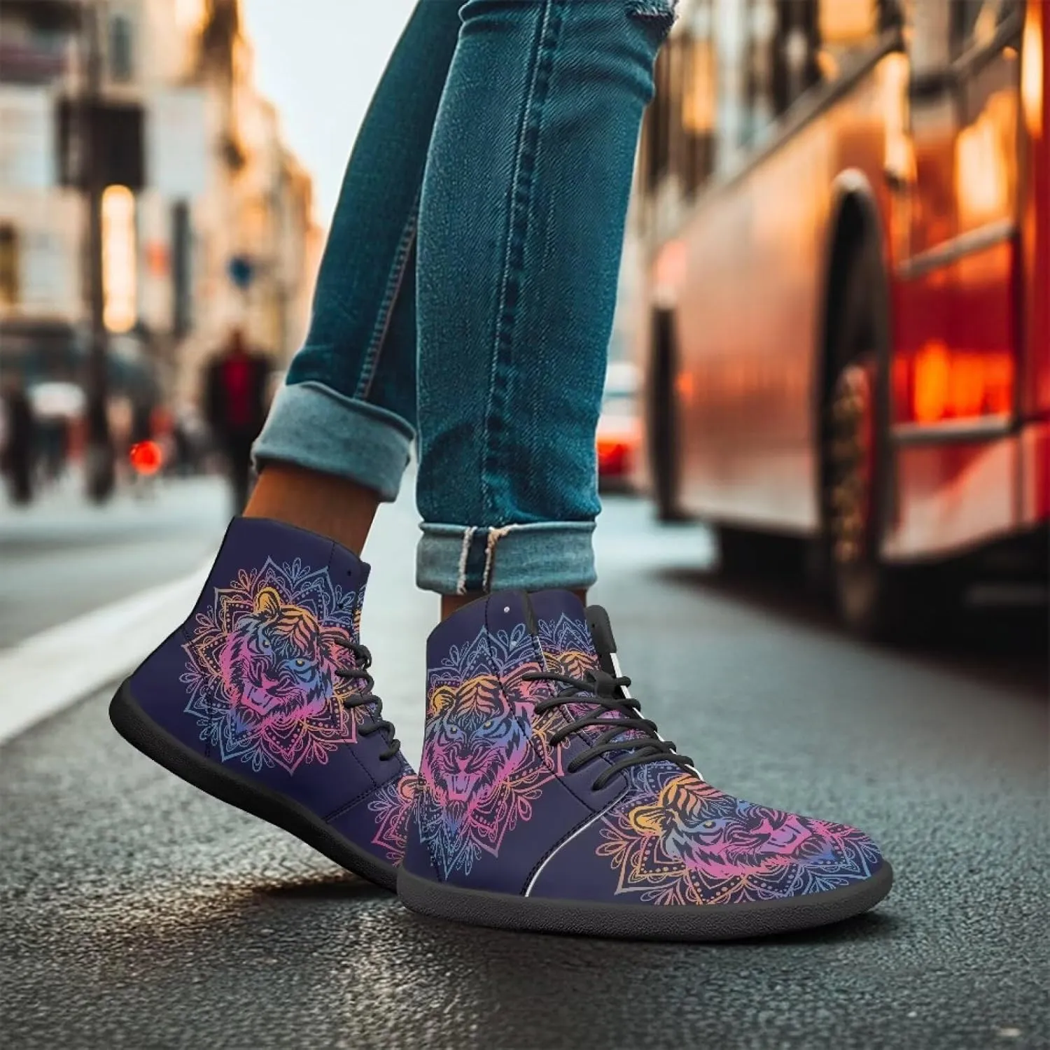 High Top Sneakers for Women Canvas Shoes Comfortable Flat Sneakers Casual Lace Up High Top PU Leather