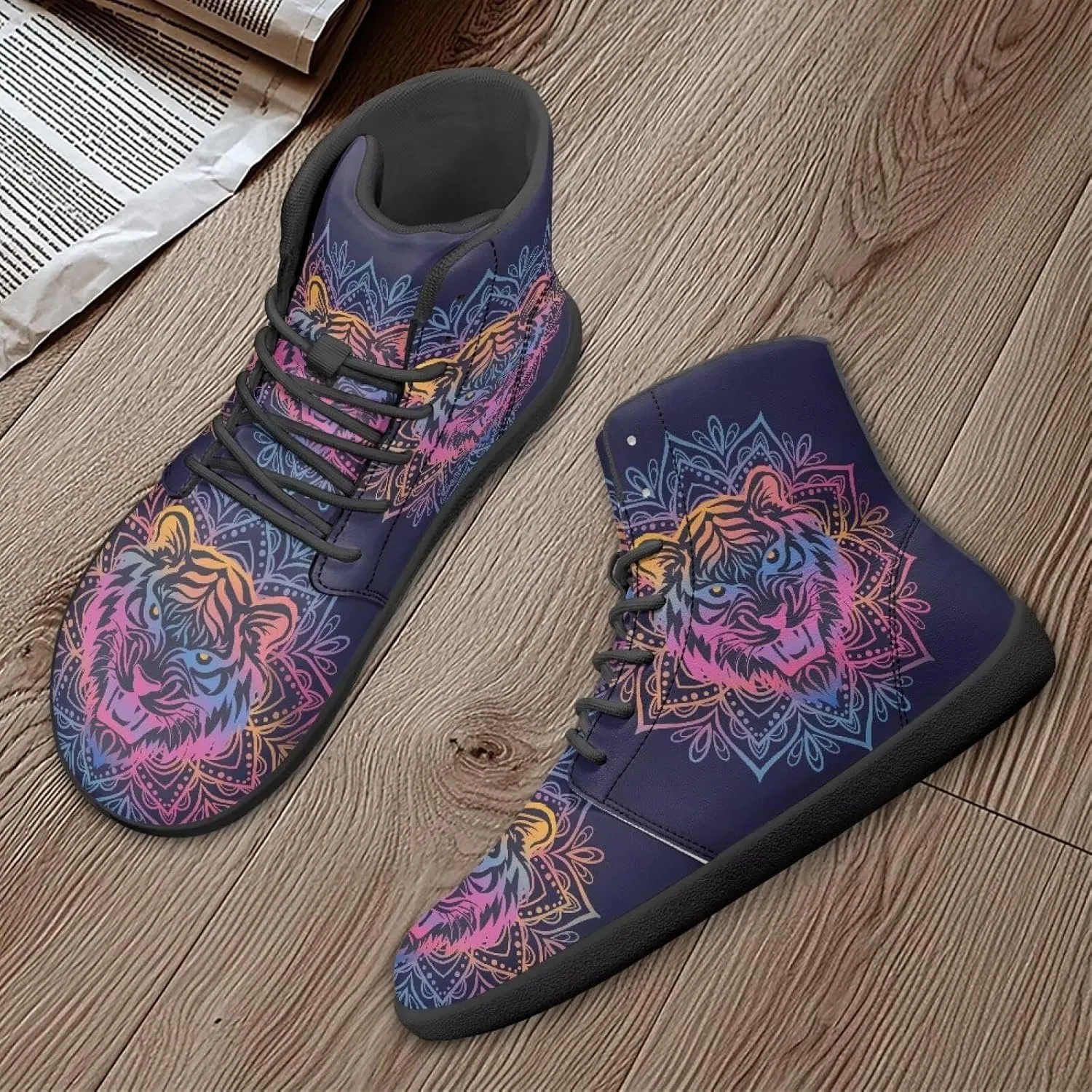 High Top Sneakers for Women Canvas Shoes Comfortable Flat Sneakers Casual Lace Up High Top PU Leather