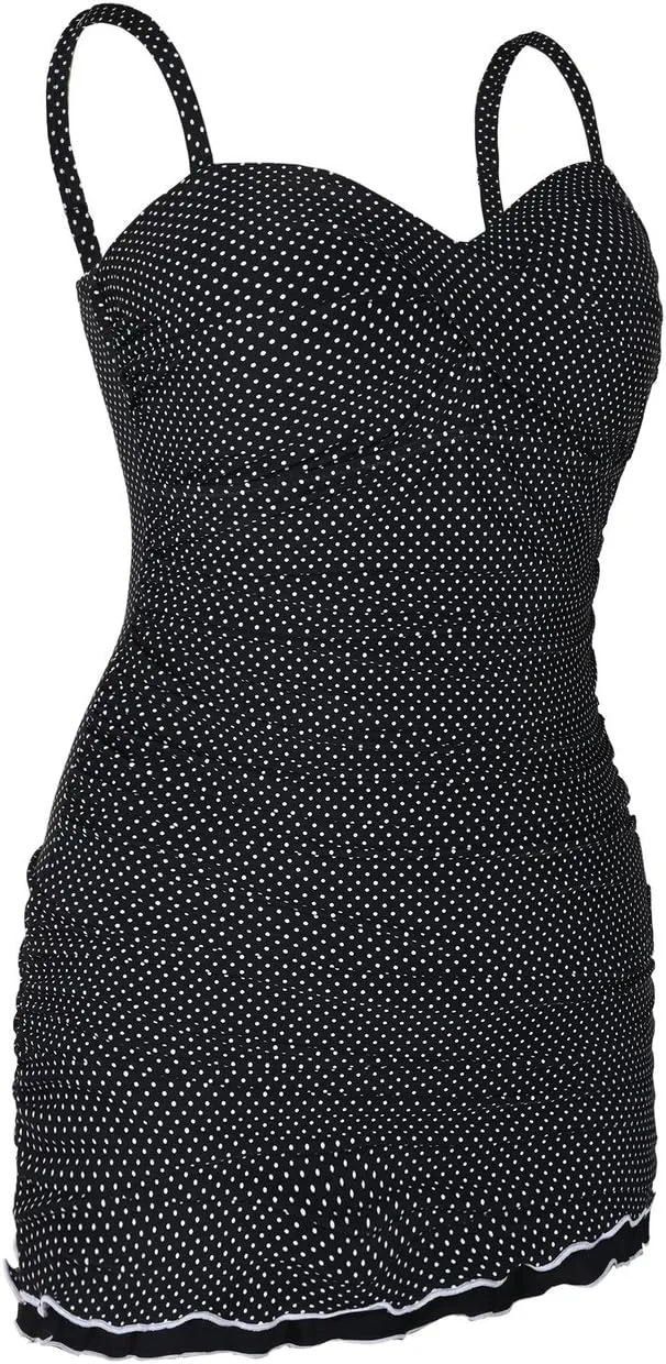 Hilor Women's One Piece Swimsuits Tummy Control Swimwear Ruffle Swimdress with Built in Swim Brief