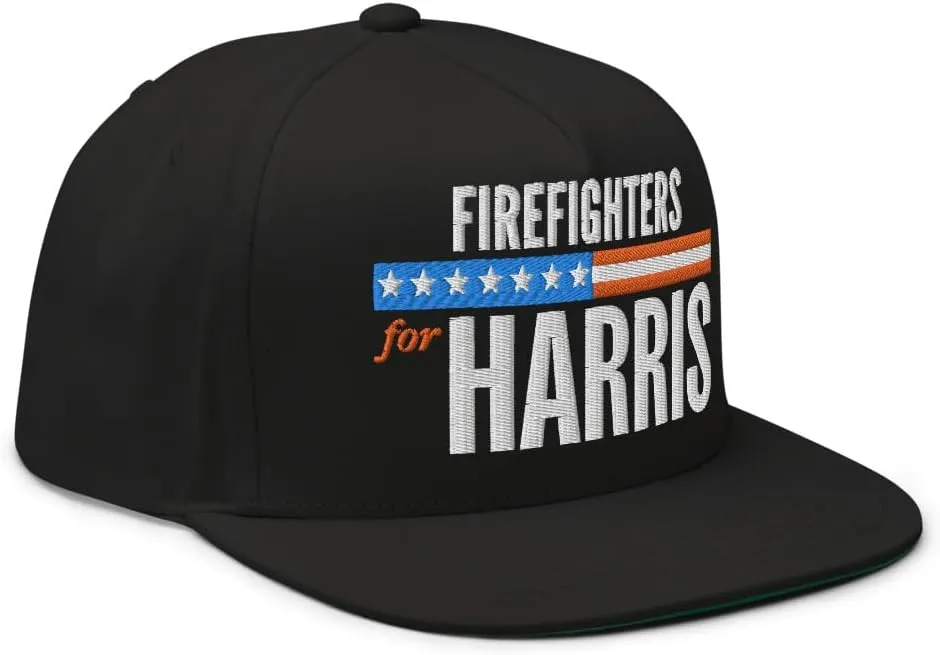 Hogue WS LLC Firefighters for Harris Hat (Embroidered Flat Bill Snapback Cap) Fire Fighters for Kamala Harris Hat