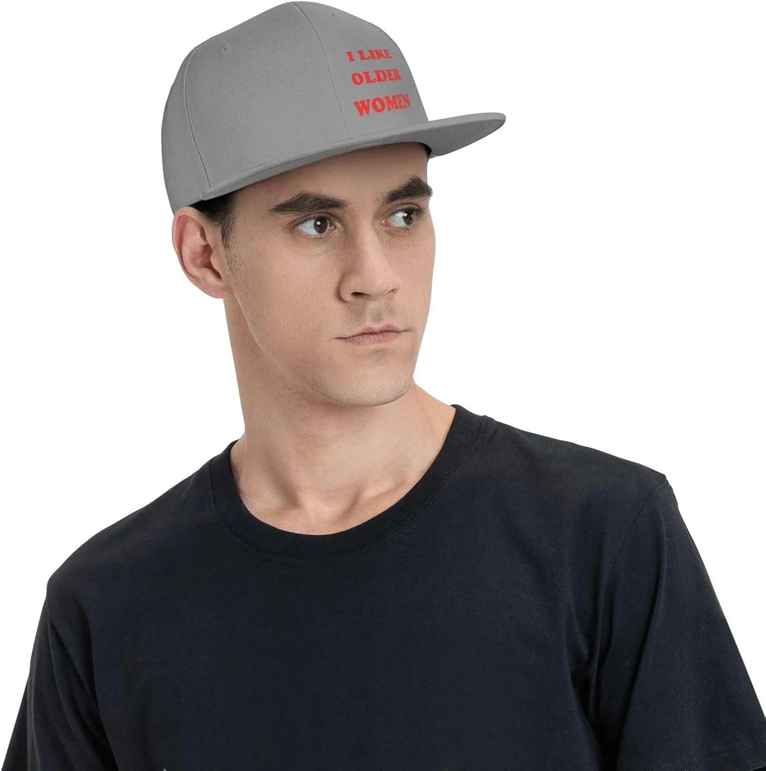 I Like Older Women Flat Brim Baseball Cap,Classic Snapback Hats Adjustable Trucker Hat for Men & Women,Black