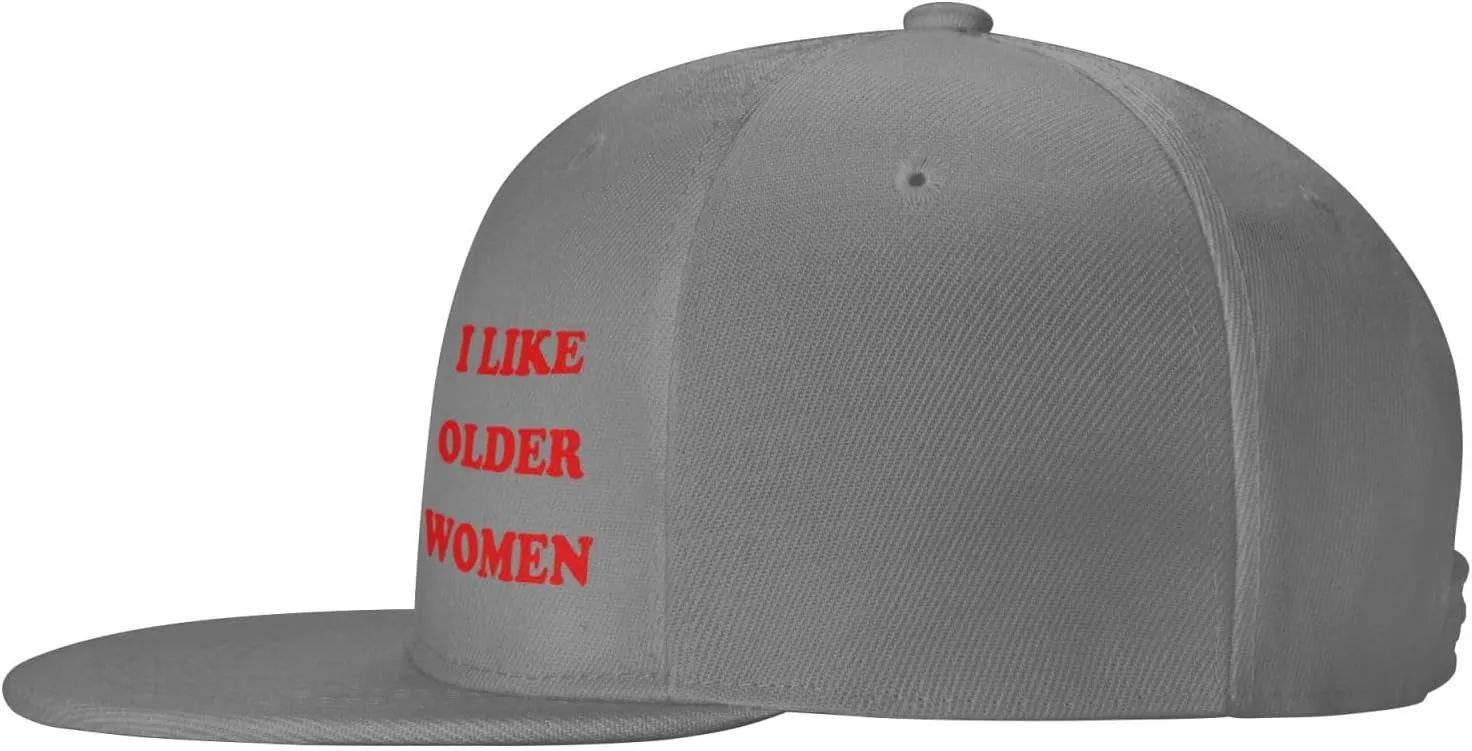I Like Older Women Flat Brim Baseball Cap,Classic Snapback Hats Adjustable Trucker Hat for Men & Women,Black