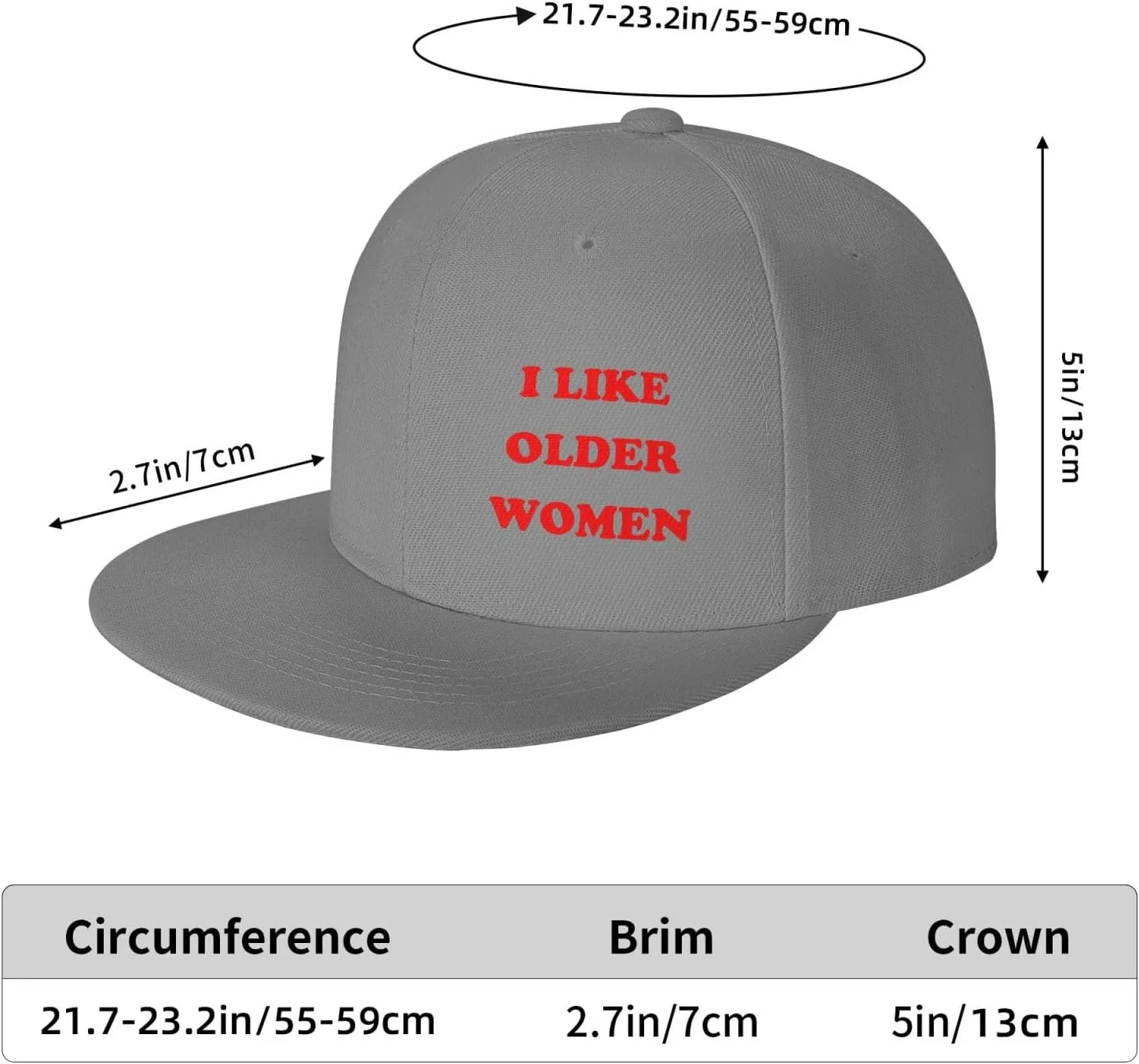 I Like Older Women Flat Brim Baseball Cap,Classic Snapback Hats Adjustable Trucker Hat for Men & Women,Black