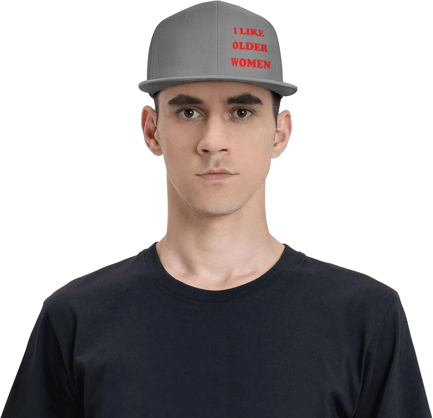 I Like Older Women Flat Brim Baseball Cap,Classic Snapback Hats Adjustable Trucker Hat for Men & Women,Black