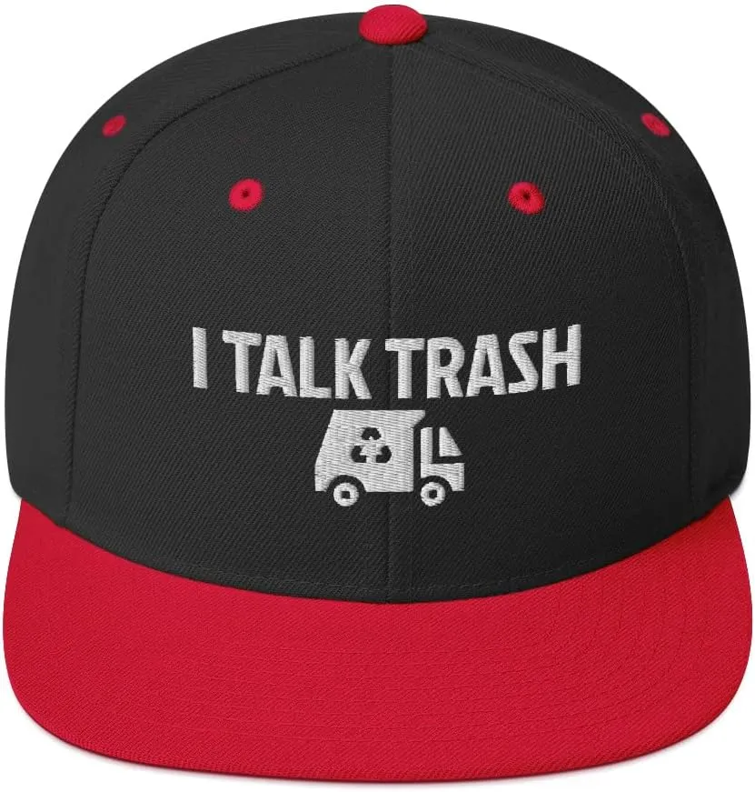I Talk Trash Garbage Truck Collector Sanitation Flatbrim Flat Brim Snapback Hat Cap Z1