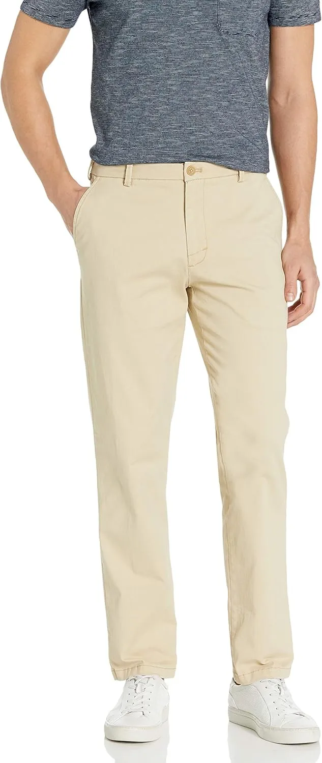 IZOD Men's Saltwater Stretch Flat Front Straight Fit Chino, Pale Khaki, 32W x 30L