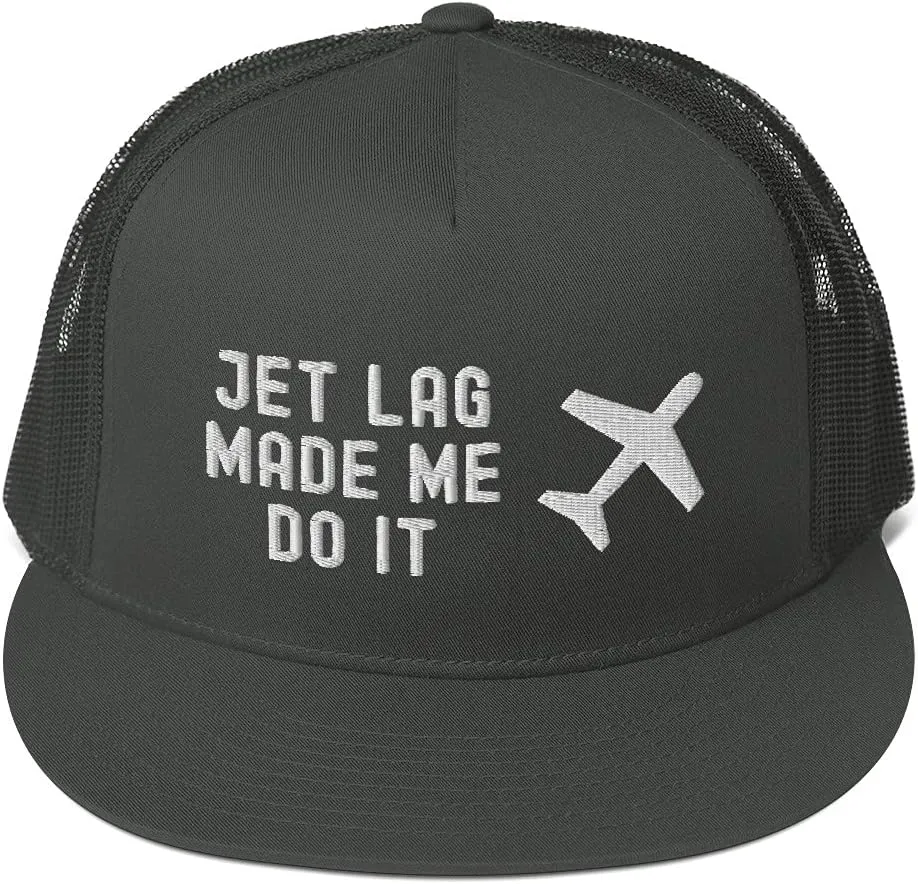Jet Lag Made Me Do It Airline Aviation Trucker Flat Bill Hat
