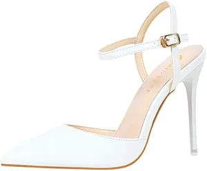 JiangWei Shu Women's High Heeled Sandal Ankle Strap Pointed Toe Party Wedding Dress Shoes