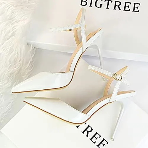JiangWei Shu Women's High Heeled Sandal Ankle Strap Pointed Toe Party Wedding Dress Shoes