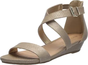 Kenneth Cole Reaction Women's Women's Cross Wedge Sandal, Soft Gold Snake, 7