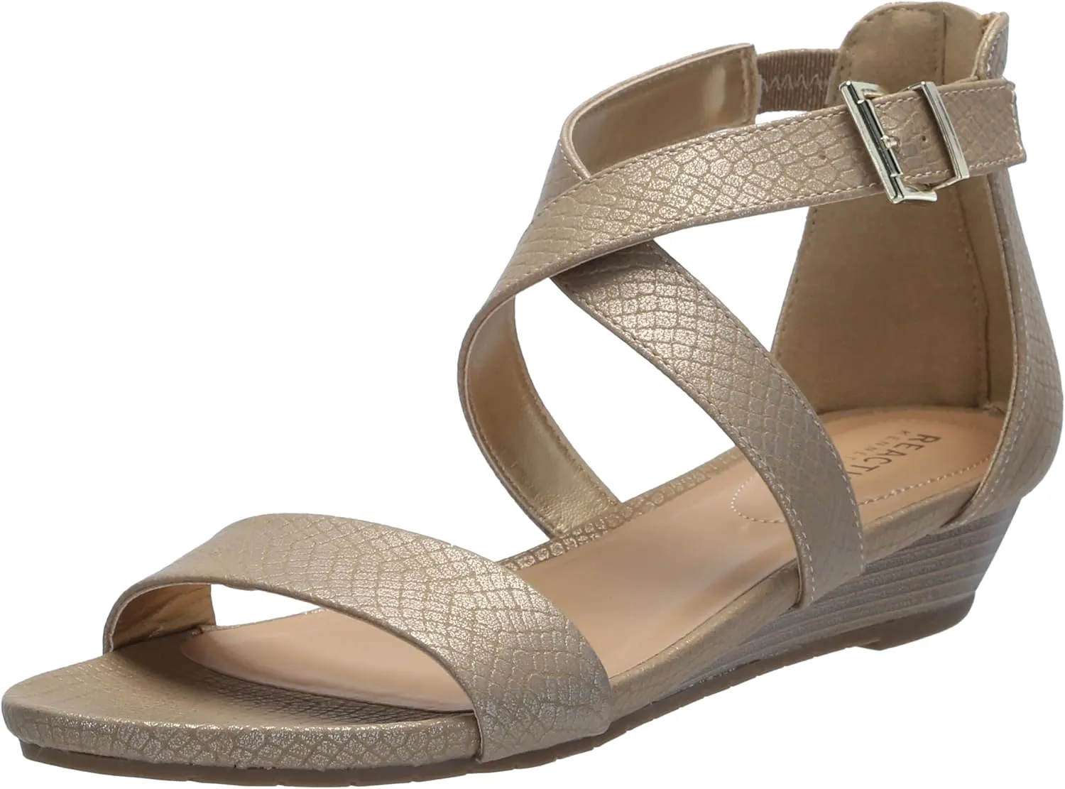 Kenneth Cole Reaction Women's Women's Cross Wedge Sandal, Soft Gold Snake, 7