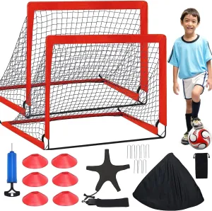 Kids Soccer Goals for Backyard Set of 2, 4' x 3' Portable Soccer Goal Training Equipment, Pop Up Soccer Net with Soccer Ball, Cones, Outdoor Sports for Kids Youth Toddler