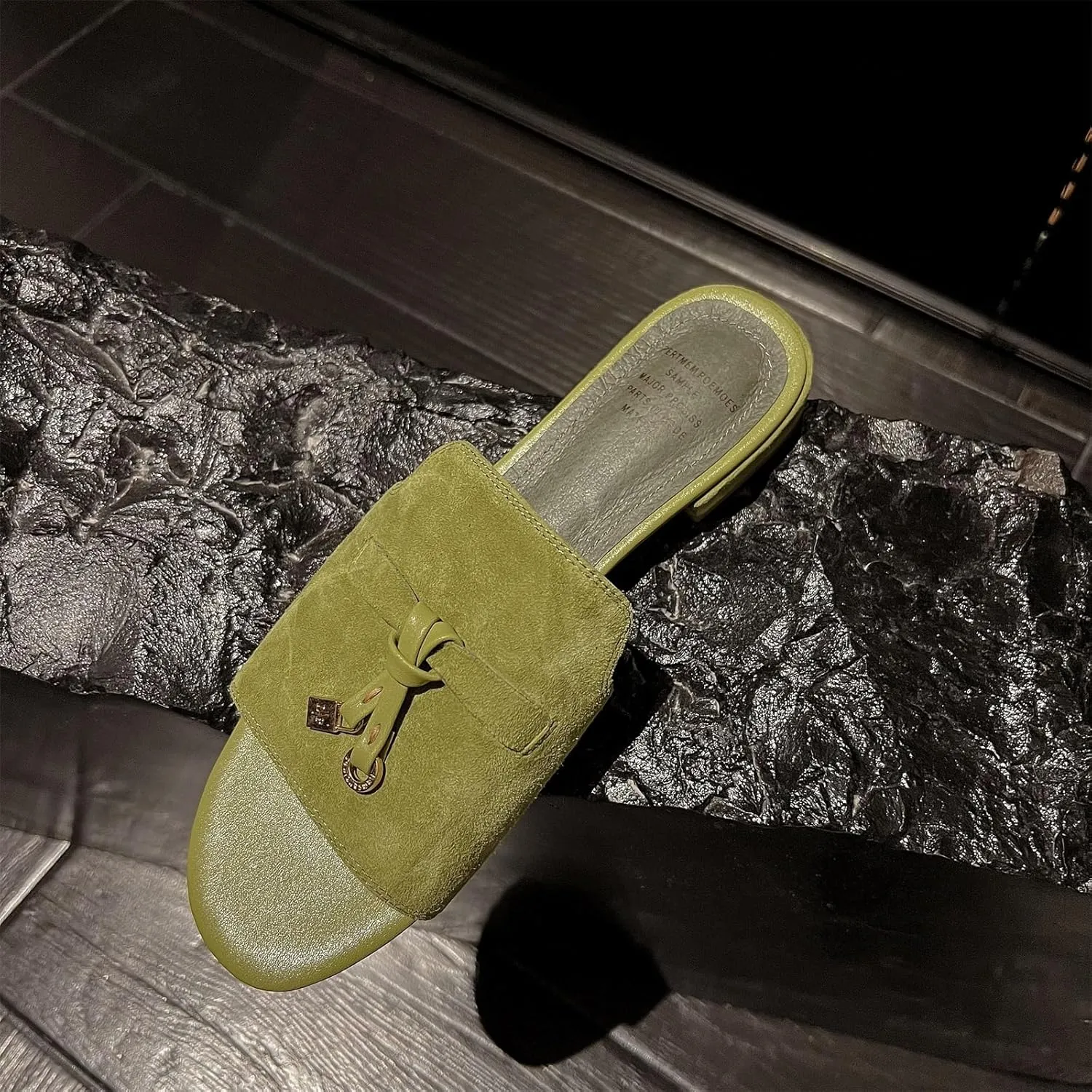 Kluolandi Cute Slides for Women Dressy Comfortable Slip On Open Toe Flat Slide Sandals Suede Leather Slide Slippers