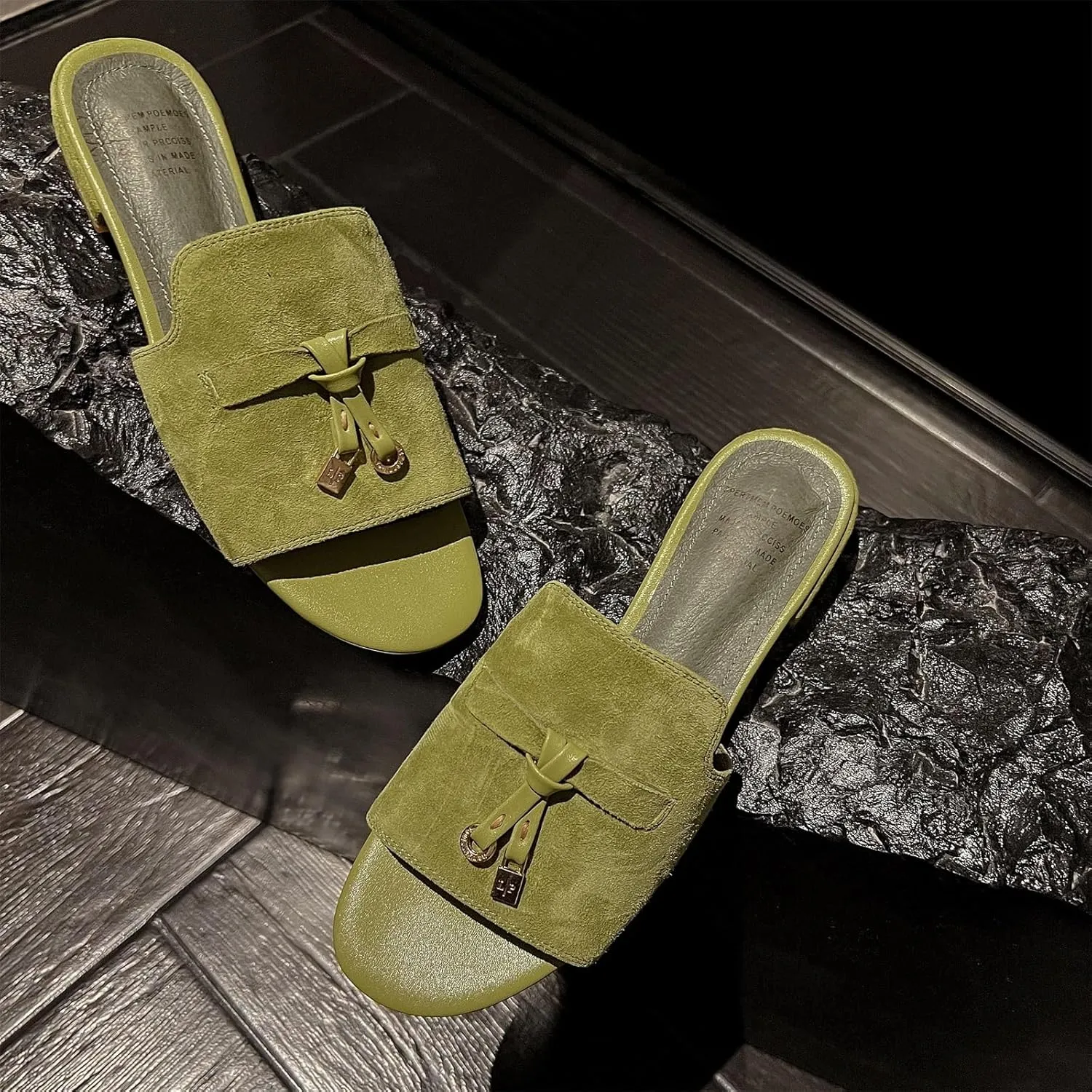 Kluolandi Cute Slides for Women Dressy Comfortable Slip On Open Toe Flat Slide Sandals Suede Leather Slide Slippers