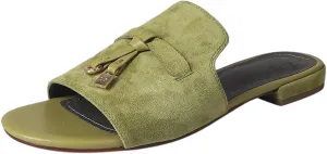 Kluolandi Cute Slides for Women Dressy Comfortable Slip On Open Toe Flat Slide Sandals Suede Leather Slide Slippers