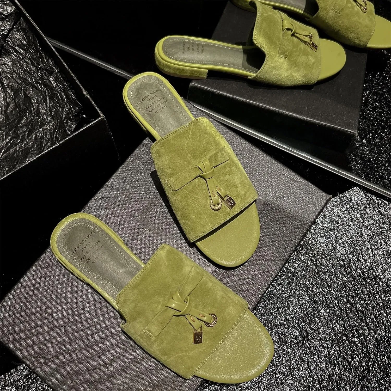 Kluolandi Cute Slides for Women Dressy Comfortable Slip On Open Toe Flat Slide Sandals Suede Leather Slide Slippers