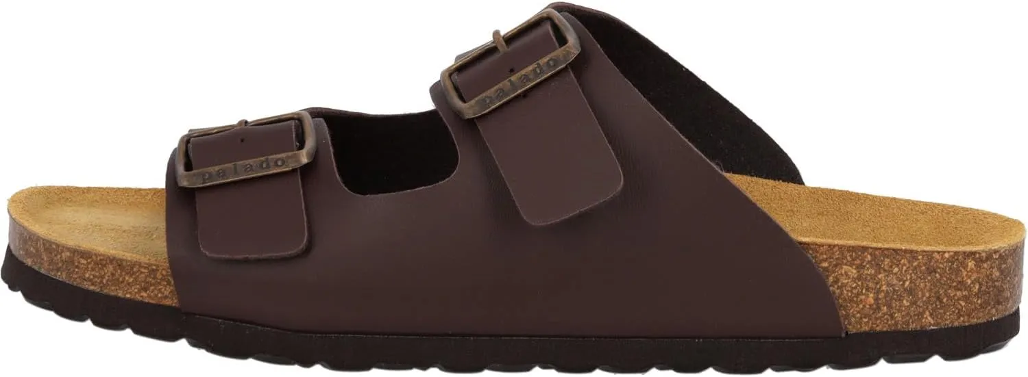 Korfu Men's Matt Slip-On Sandals with Adjustable Straps - Slippers with Suede Sole and Natural Cork Footbed - Black - Sizes: 41, 42, 43, 44, 45, 46, 47