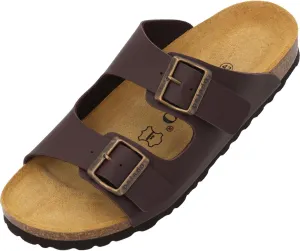 Korfu Men's Matt Slip-On Sandals with Adjustable Straps - Slippers with Suede Sole and Natural Cork Footbed - Black - Sizes: 41, 42, 43, 44, 45, 46, 47